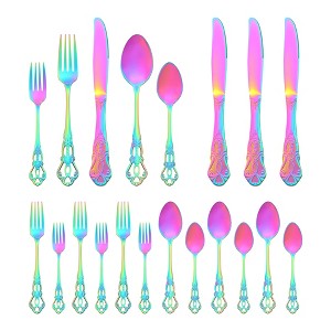 REGALWOVEN 20 Piece Stainless Steel Floral Modern Flatware Cutlery Set Silverware Set - 1 of 4