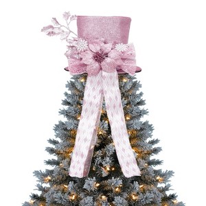 Christmas Tree Topper, Christmas Decorations 9.84 in Glitter Bow - with Decorative Spruce Branch, Xmas Holiday Decor for Tree - 1 of 4