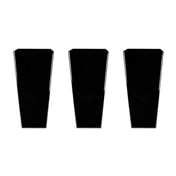 HC Companies Cascade 15" Square 32 Inch Tall Self Watering Indoor/Outdoor Decorative Flower Planter Pot w/Soil Saving Pot Liner, Black Onyx (3 Pack)