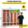 VEVOR Coat Locker, 5-Section Daycare Cubby Coat Rack 48×13×48 inch, Classroom Coat Locker and Backpack Hanger, Brown - 4 of 4