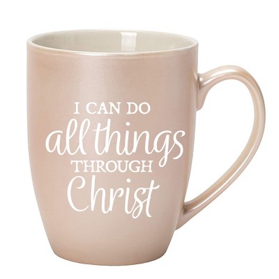 Elanze Designs I Can Do All Things Through Christ White and Precious Pearl 10 ounce New Bone China Coffee Cup Mug