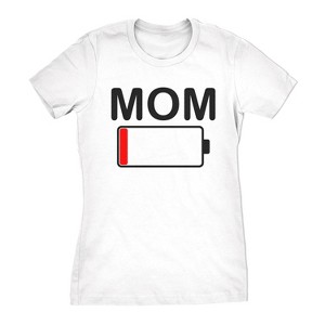 Womens Mom Battery Low Funny Sarcastic Graphic Tired Parenting Mother T shirt - Crazy Dog Women's T Shirt - 1 of 4