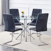 5-Piece Dining Set with Glass Round Table and 4 PU Armless Chairs - 3 of 4