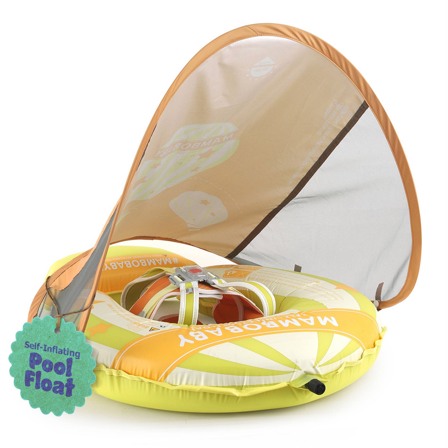 Mambobaby Light Traveler Baby Pool Float with Canopy Hot Air Balloon- Vibrant Yellow