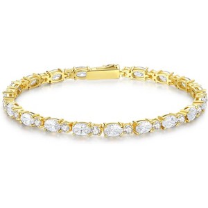 14K Gold Plated Birthstone Tennis Bracelet, 4mm Sterling Silver 7 Inch Gold Tone Jewelry, Birthday Gift for Women - 1 of 4