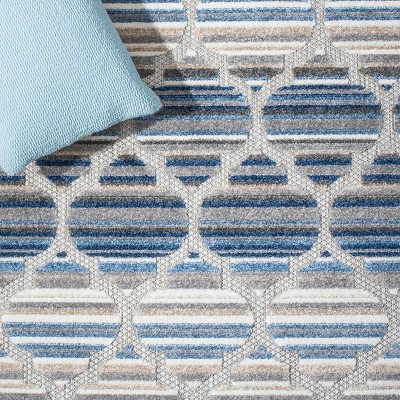 Cabana Geometric Easy-Care Blue/Grey Square Area Rug 3'x3'