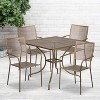 Flash Furniture Oia Commercial Grade 35.5" Square Gold Indoor-Outdoor Steel Patio Table Set with 4 Square Back Chairs - 2 of 4