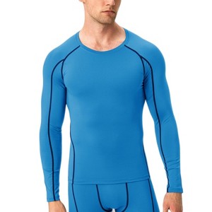 Anna-Kaci Active Men's Long Sleeve Compression Training Shirt with Crew Neck and Contrast Stitching Detail - 1 of 4