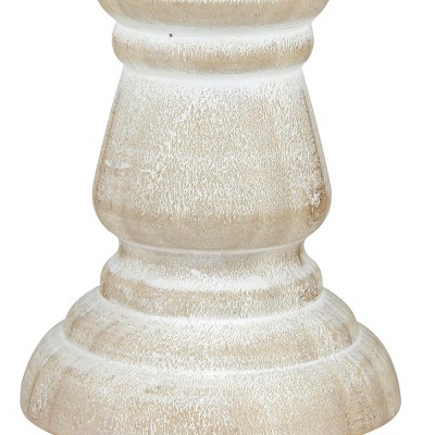 Coastal Cottage 6" White Washed Wood Pillar Candle Holder