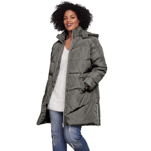 Ellos Women s Plus Size Long Puffer Coat 4x Deep Grey Target