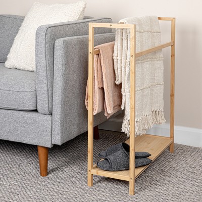 Natural Bamboo Freestanding Towel Rack with Shelf