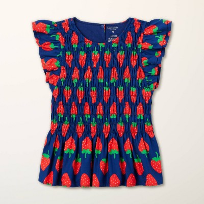 Girls' Adaptive Strawberry Print Flutter Short Sleeve Smocked Peplum Shirt - kate spade new york x Target Navy/Red