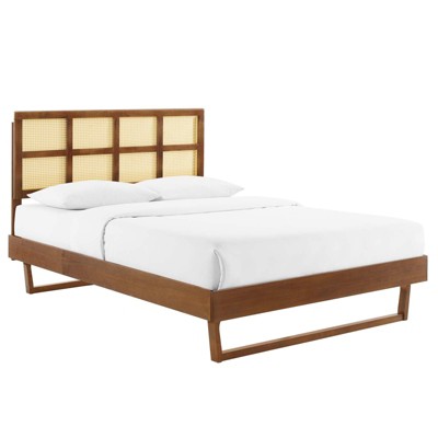 Modway Sidney Cane and Wood Full Platform Bed With Angular Legs