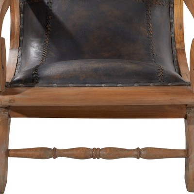Traditional Dark Brown Leather Accent Chair and Ottoman Set