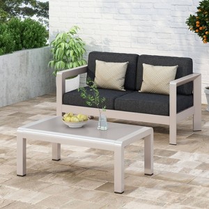 Aviara 2pc Aluminum Patio Loveseat & Coffee Table Set: Weather-Resistant, Modern - Christopher Knight Home - 1 of 4