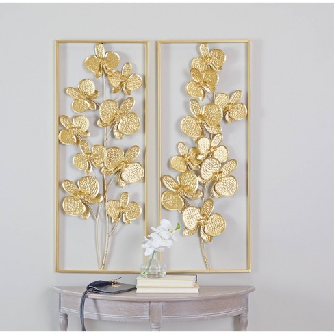 Metal Wall Decor 39 in. x 20 in. Golden Ginkgo Leaf Wall Hanging Decor with Frame Large