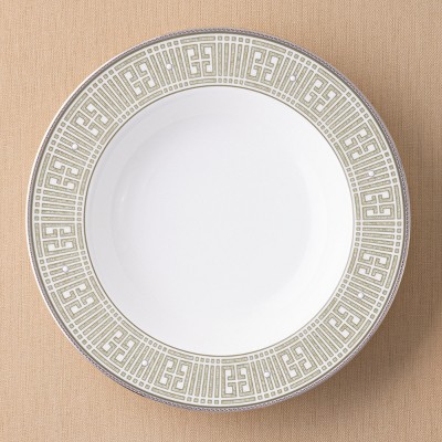 Infinity Green Platinum Ceramic Soup Bowls with Metallic Band, Set of Four