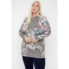 Slickblue Women's Plus Size Floral Long Sleeve Top, Delicate Cutouts and Neck Tie Detail, Dusty Pink Multi, 1XL - 2 of 4