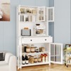 TIRAMISUBEST 71" Farmhouse Pantry Cabinet - Freestanding Kitchen Storage with Microwave Space, 5 Glass Doors & Large Drawer, White - 4 of 4