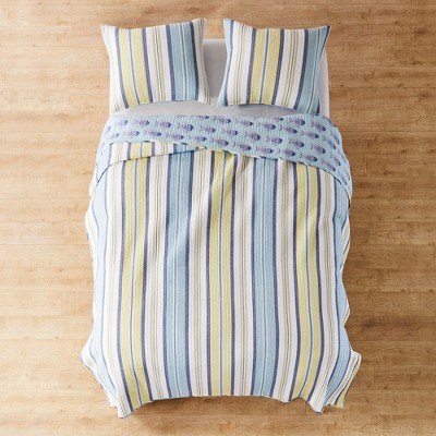 Bayport Twin Blue Cotton Reversible Quilt Set