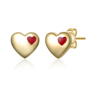Guili 14K Gold Plated Heart Stud Earrings with Vibrant Red Enamel Finish for a Playful, Romantic Accent Perfect for Daily or Date Night Wear - 1 of 3