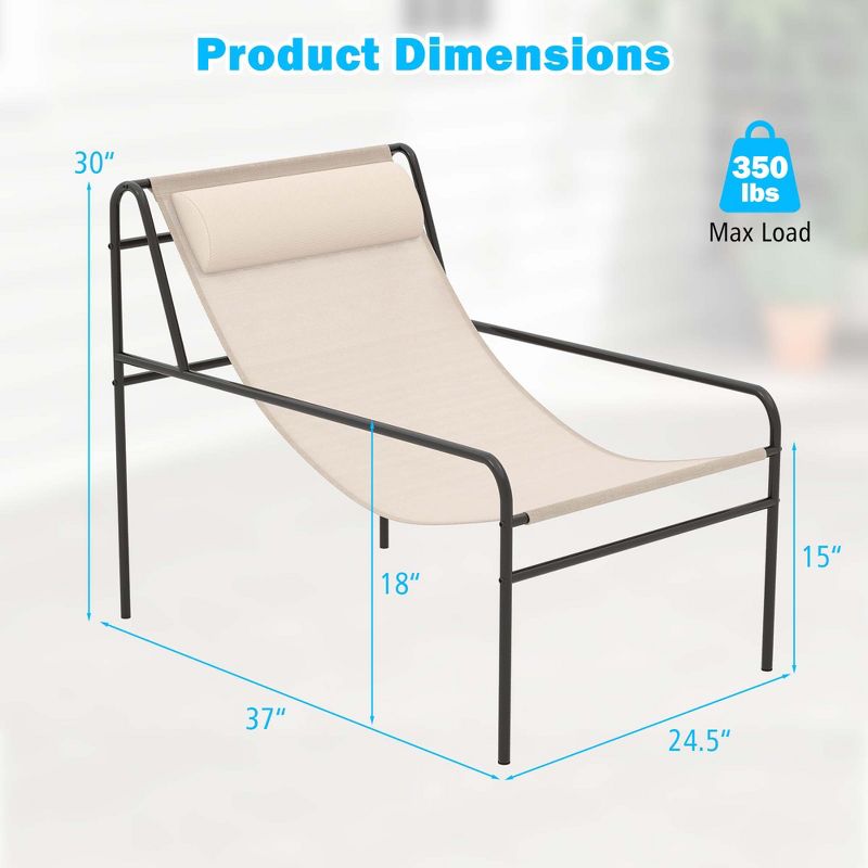 Costway Patio Sling Lounge Chair with Removable Headrest Pillow Breathable Seat Balcony, 3 of 9