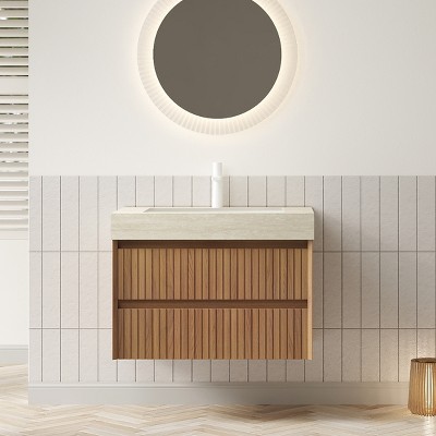 GDFStudio Emmry Modern Sintered Stone Bathroom Vanity with Ceramic Basin and 2 Drawers