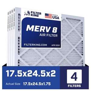 Filter King 17.5x24.5x2 Air Filter | 4-PACK | MERV 8 HVAC Pleated A/C Furnace Filters | MADE IN USA | Actual Size: 17.5 x 24.5 x 1.75" - 1 of 4