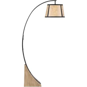 Franklin Iron Works Rustic Farmhouse Arc Floor Lamp with USB Charging Port 66 1/2" Tall Dark Gray Natural Mica Blond Drum Shade for Living Room Office