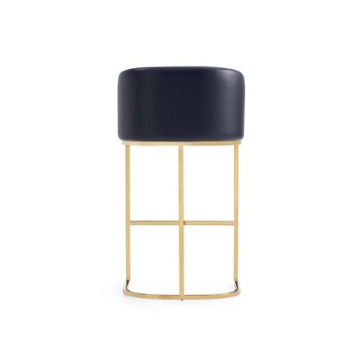 Set of 2 Black Leather and Gold Metal Barstools