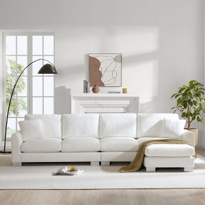 Modern L-Shaped Sofa: 5-Seat Chenille Set with Chaise & 2 Free Pillows - 1 of 4