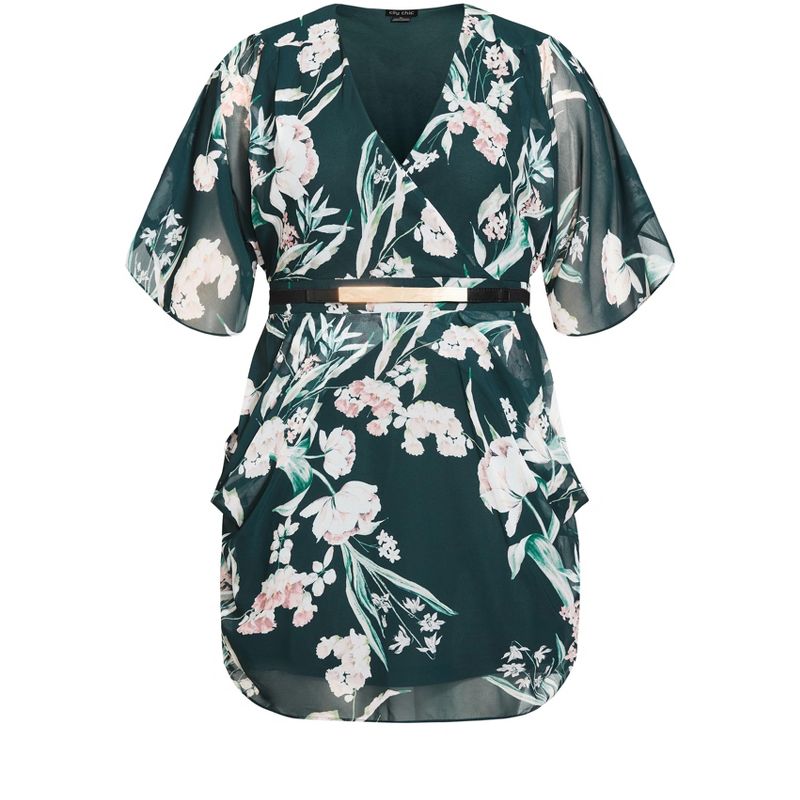Women's Plus Size Colour Wrap Print Dress - teal | CITY CHIC, 3 of 4
