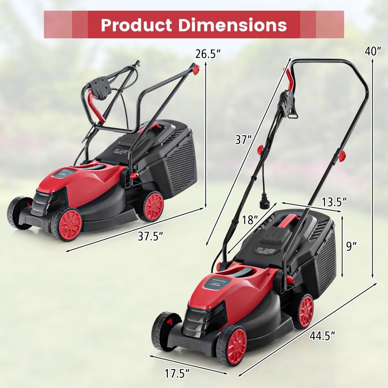 Costway Electric Corded Lawn Mower 10/12-AMP 13/14-Inch Walk-Behind Lawnmower with Collection Box, 3 of 11