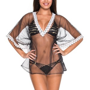 HAPPY BAY Women's Summer Vacation Beachwear Mini Swim Suit Beach Dress Bohemian Bathing Suit Cover ups Small Black Solid - 1 of 3