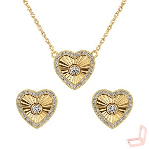 Gold-Tone Heart-Shaped Jewelry Set with Cubic Zirconia, Necklace and Earrings Set, Romantic Gift for Women, Daily & Special Occasions - 1 of 4