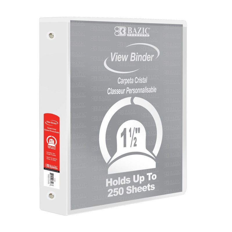 Bazic Products 3-Ring View Binder with 2 Pockets, 1.5", White, 1 of 2