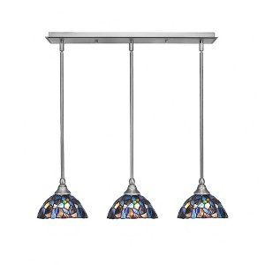 Toltec Lighting Any 3 - Light Chandelier in  Brushed Nickel with 7" Blue Mosaic Art Glass Shade - 1 of 1
