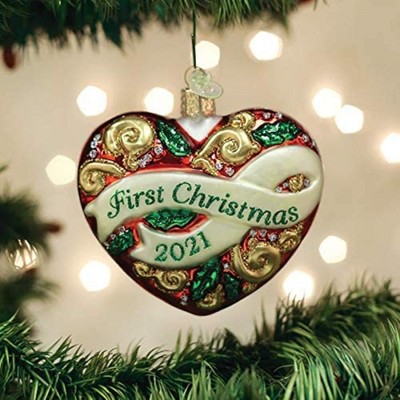 Hand-Painted Glass Heart Tree Topper Ornament, First Christmas 2021