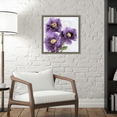 Purple Bloom Botanical Canvas Print with Gray Frame, 16 x 16 inches