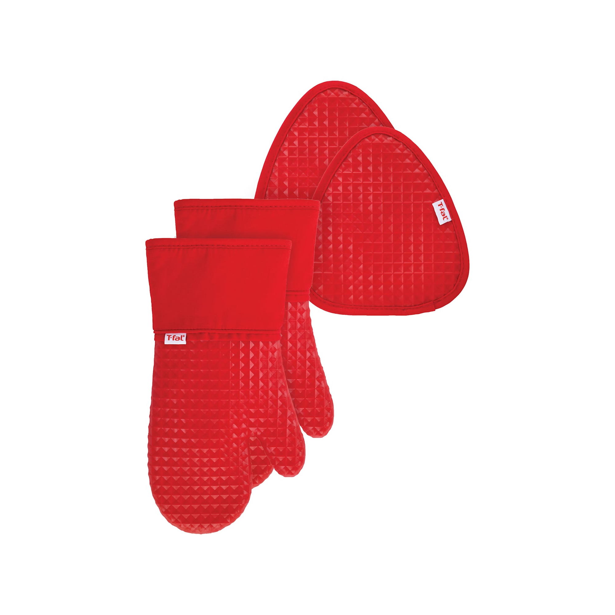 T-fal 4-Pack Waffle Oven Mitt & Pot Holder Set Red