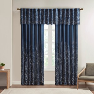 Fully Embroidered Luxurious Tree Branch Pattern Window Curtain Panel, Faux Silk Textured Light Filtering Curtain for All Seasons - 1 of 4
