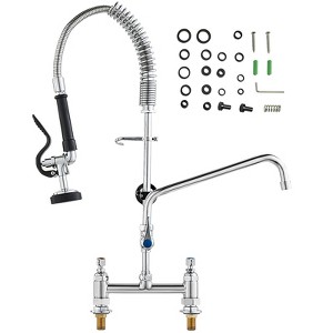 VEVOR Commercial Faucet with Pre-Rinse Sprayer, 26" Height, 8" Center, 12" Swing Spout, Deck Mount Kitchen Sink Faucet, Silver - 1 of 4