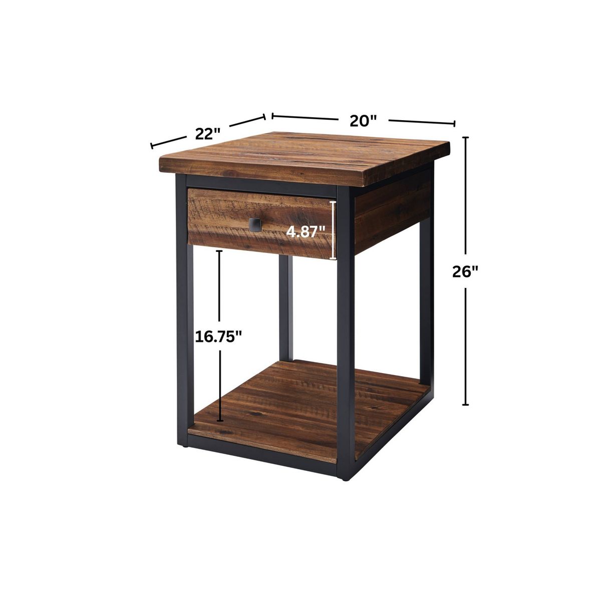 Claremont Rustic Wood End Table with Drawer and Low Shelf Dark Brown - Alaterre Furniture - thumbnail 8