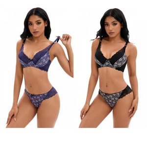 INSPIRE CHIC 2 Pcs Women's Floral Mesh Push-Up Underwire Lace Bra and Underwear Sets - 1 of 4