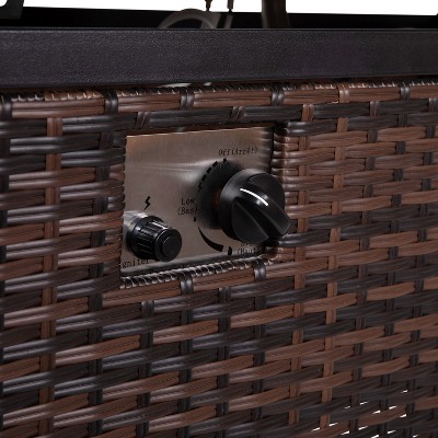Black and Espresso Wicker Gas Fire Pit Table with Steel Top