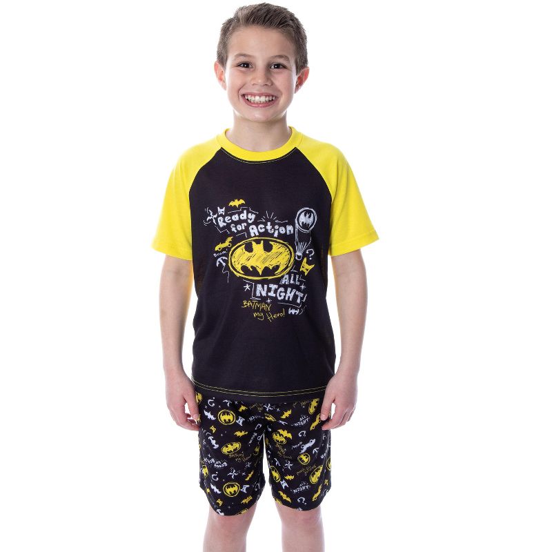 DC Comics Boys' Batman Ready For Action Shirt and Shorts 2 PC Pajama Set, 1 of 6