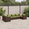 vidaXL 7 Piece Patio Lounge Set with Cushions - Brown Poly Rattan Garden Furniture - Modular Design - Powder-Coated Steel Frame - 2 of 4