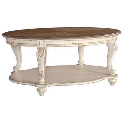 Realyn Coffee Table White/Brown - Signature Design by Ashley: Cottage Style, Distressed Wood Finish, Curved Legs