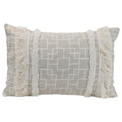 Trellis Pattern Hand Woven 14x22" Decorative Cotton Throw Pillow with Hand Tied Fringe - Foreside Home & Garden