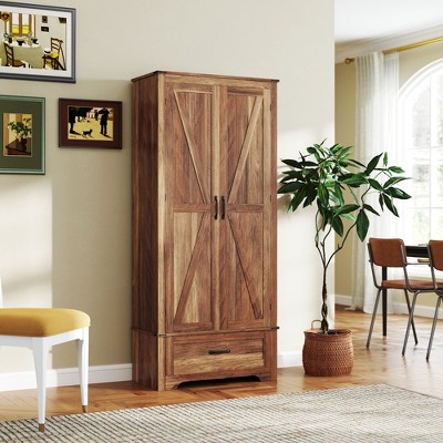 HBEZON 72" Farmhouse Pantry Cabinet with Adjustable Shelves, Kitchen Pantry Cabinet with 2 Doors — фото 2